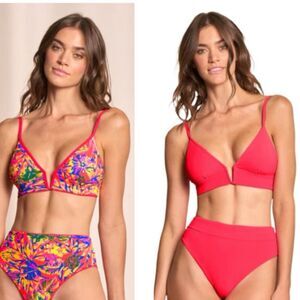 Maaji Cherry Red Parade Long Line Triangle Bikini Top